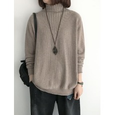 批发<b class='q'>高领</b>毛衣女秋冬新款内搭长袖上衣文艺复古宽松套头打底针织衫