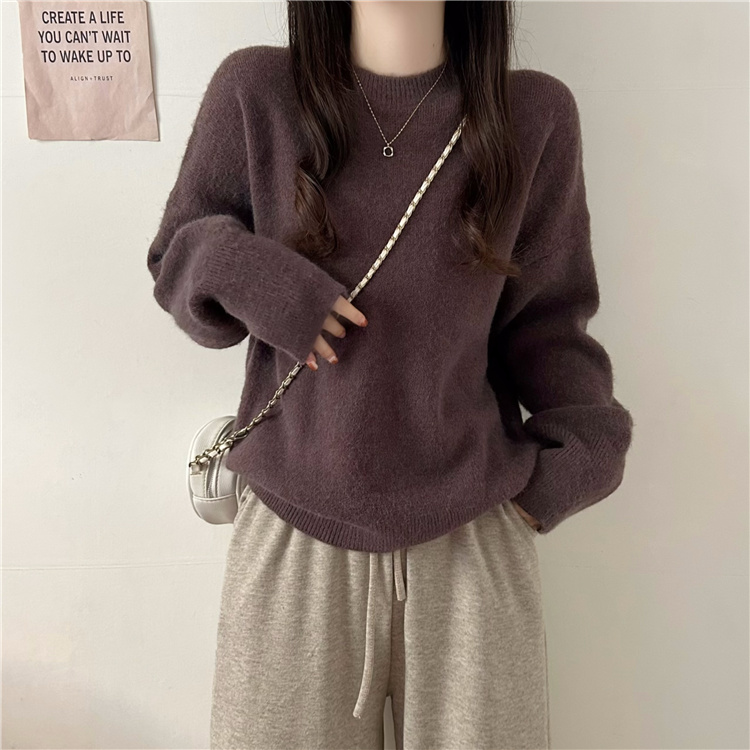 Actual shot~Autumn and winter new style simple loose round neck pullover versatile knitted sweater for women