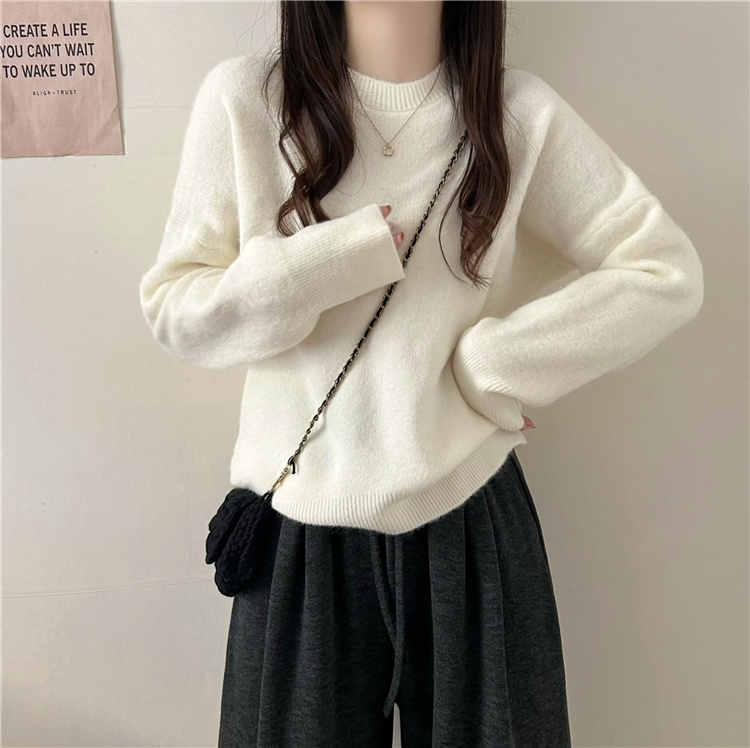 Actual shot~Autumn and winter new style simple loose round neck pullover versatile knitted sweater for women