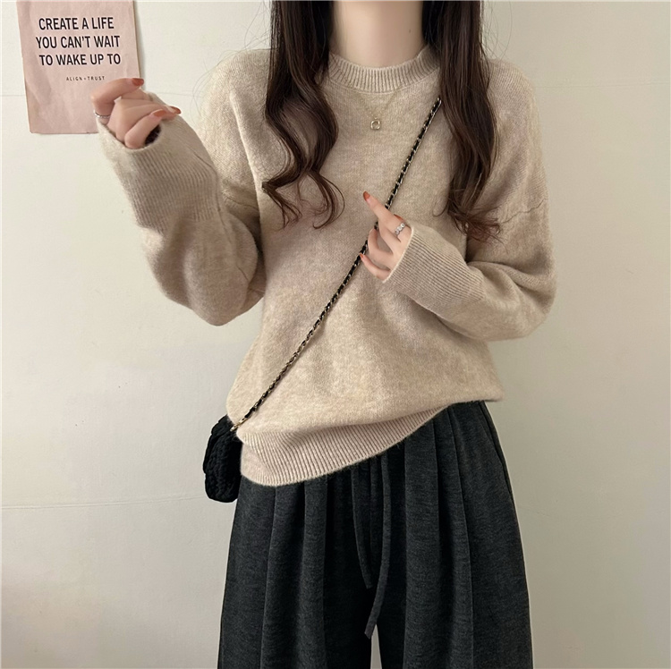 Actual shot~Autumn and winter new style simple loose round neck pullover versatile knitted sweater for women