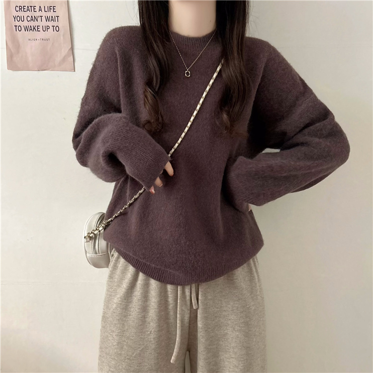 Actual shot~Autumn and winter new style simple loose round neck pullover versatile knitted sweater for women