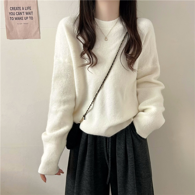 Actual shot~Autumn and winter new style simple loose round neck pullover versatile knitted sweater for women