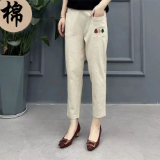 批发加厚洗水皱棉新款休闲裤<b class='q'>大码</b>宽松<b class='q'>哈伦裤</b>高腰显瘦九分裤