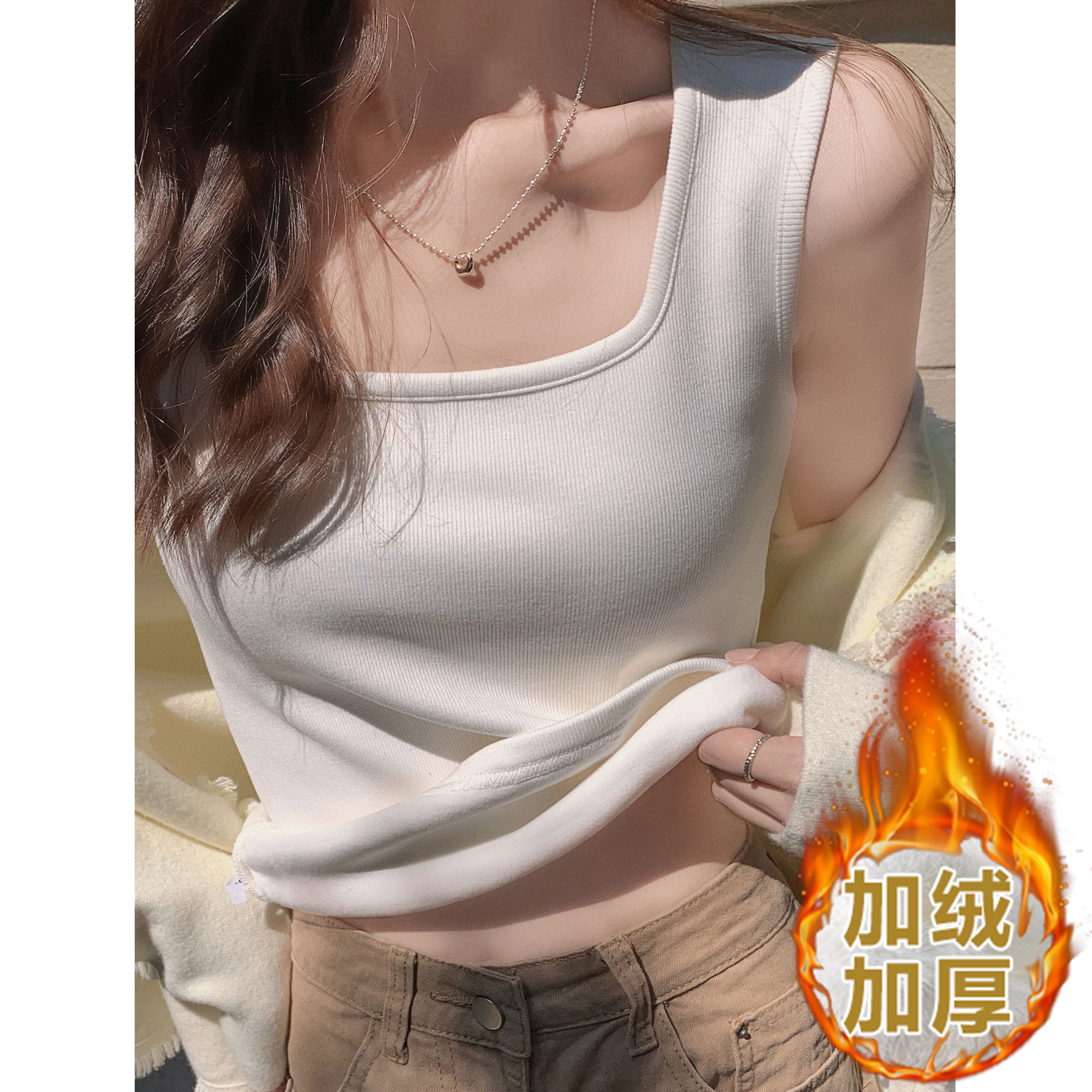 Real shot of silver fox velvet camisole for women in autumn and winter suit with square collar slim short sleeveless warm top