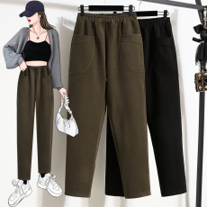 批发实拍2025年口袋不对称长裤毛呢九分裤长裤常规高腰<b class='q'>通勤</b>冬季哈伦裤