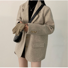 批发现 chic 新款小个子短款英伦复古毛呢西装外套女