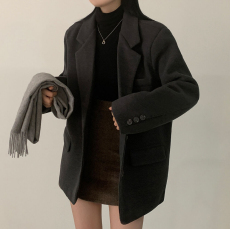 批发现货 chic 新款小个子短款英伦复古毛呢西装外套女