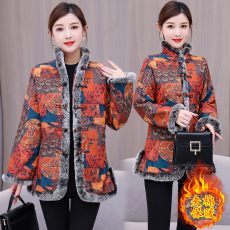 批发贵夫人香云纱<b class='q'>棉衣</b>外套女轻薄2025冬款新款<b class='q'>中老年</b>妈妈印花夹棉棉服