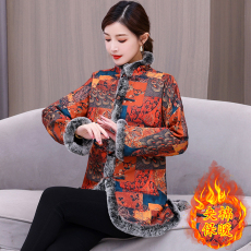 批发贵夫人香云纱<b class='q'>棉衣</b>外套女轻薄2025冬款新款<b class='q'>中老年</b>妈妈印花夹棉棉服