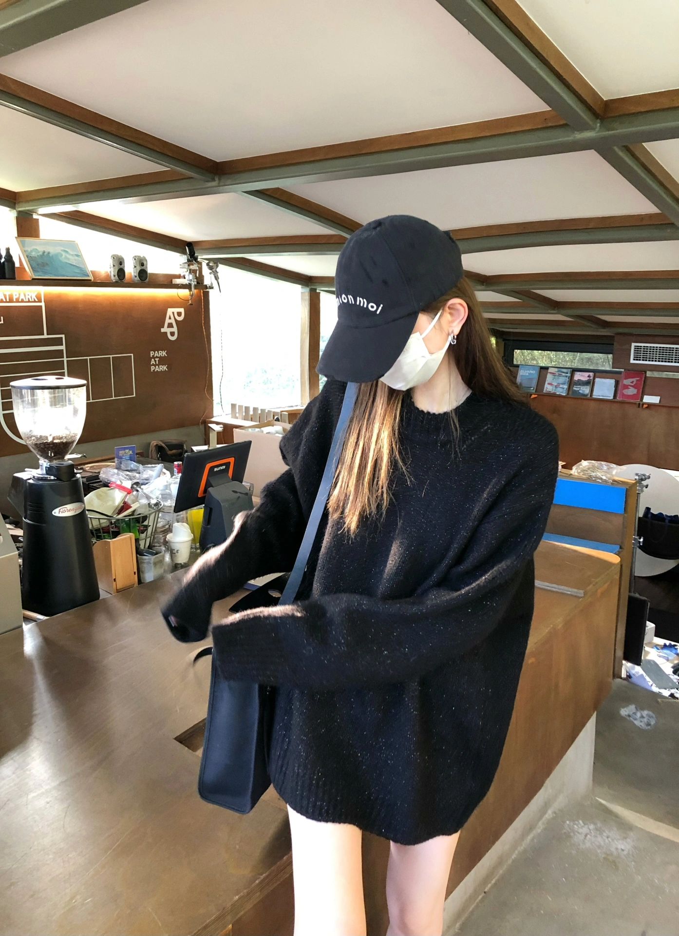秋冬新款韓國chic亮絲閃閃重工慵懶風中長款針織衫圓領毛衣