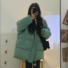 批发港味国潮<b class='q'>日系</b><b class='q'>复古</b>格子拼接棉服外套男女冬季宽松立领保暖面包服潮