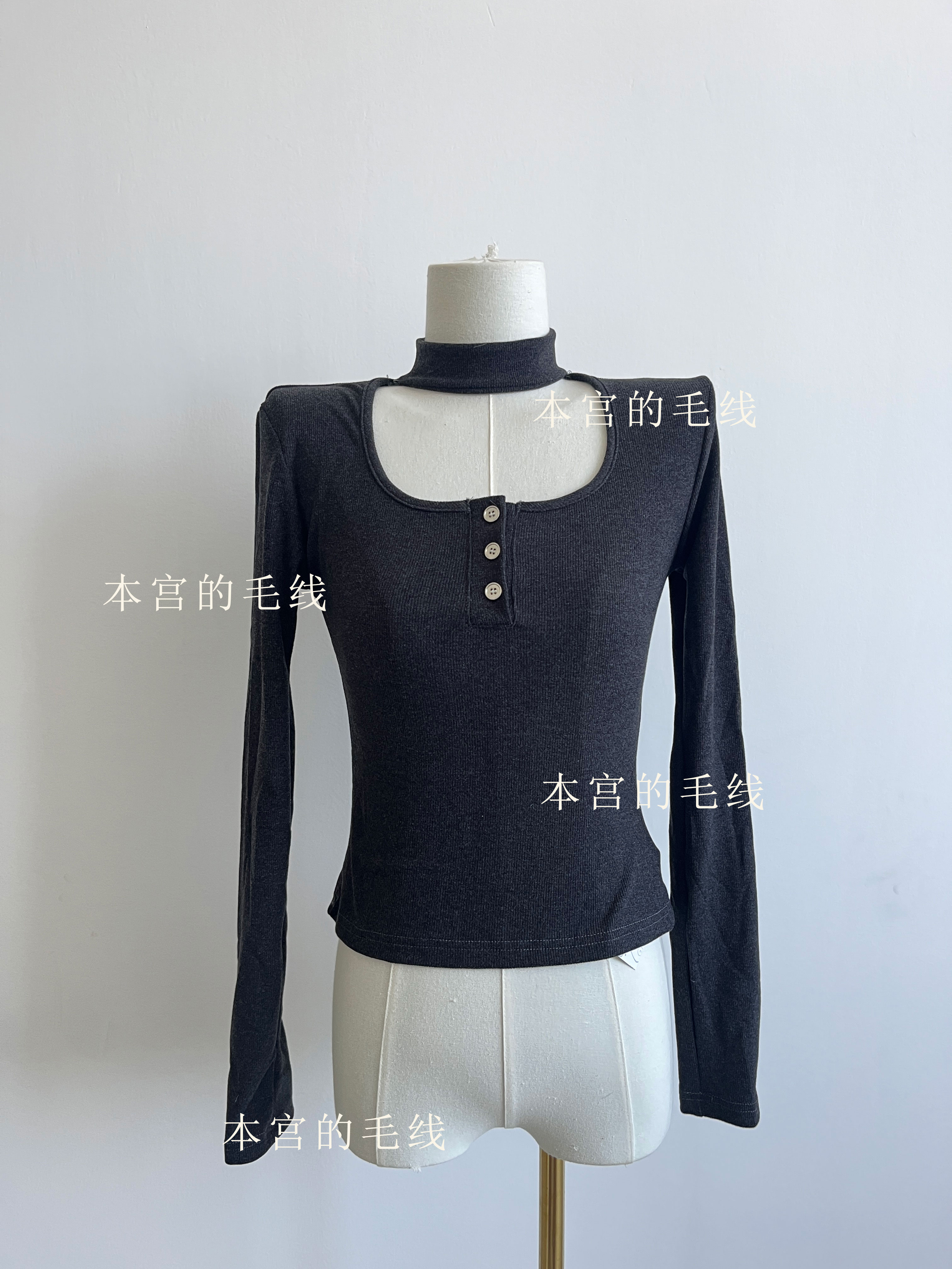  Autumn and Winter New Fashion Casual Halter Square Neck Long Sleeve Bottoming Shirt Retro Slim Slim Knitted Top for Women