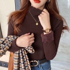 2023新款秋冬季半高领加厚一体绒打底毛衣女网红爆款内搭针织上衣