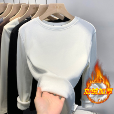 批发实拍加绒加厚<b class='q'>婴儿</b>绒保暖打底衫女冬内搭圆领纯色修身T恤百搭上衣