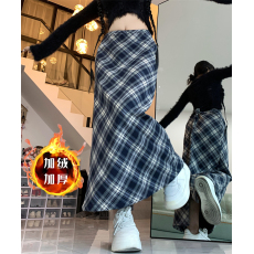 批发实拍 格子布复合加绒加厚 <b class='q'>新款</b>百搭后开叉休闲半身裙女