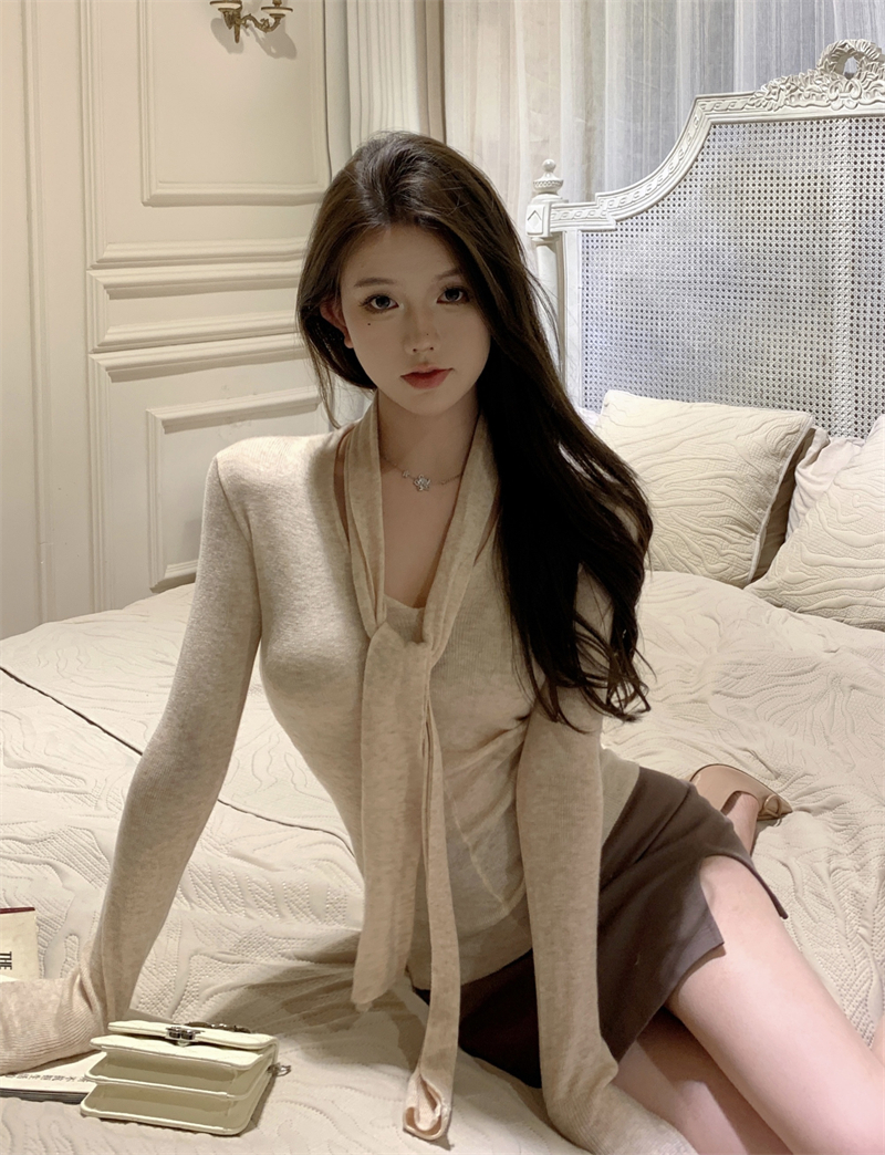 MY13818# 女裝貨源韩系氛围感V领针织衫女秋冬内搭修身显瘦温柔高级感...