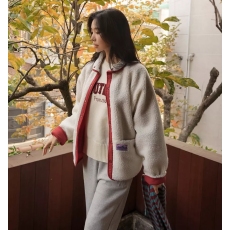 批发韩版秋冬颗粒绒两面穿夹克chic设计感宽松开衫复古大码撞色外套女