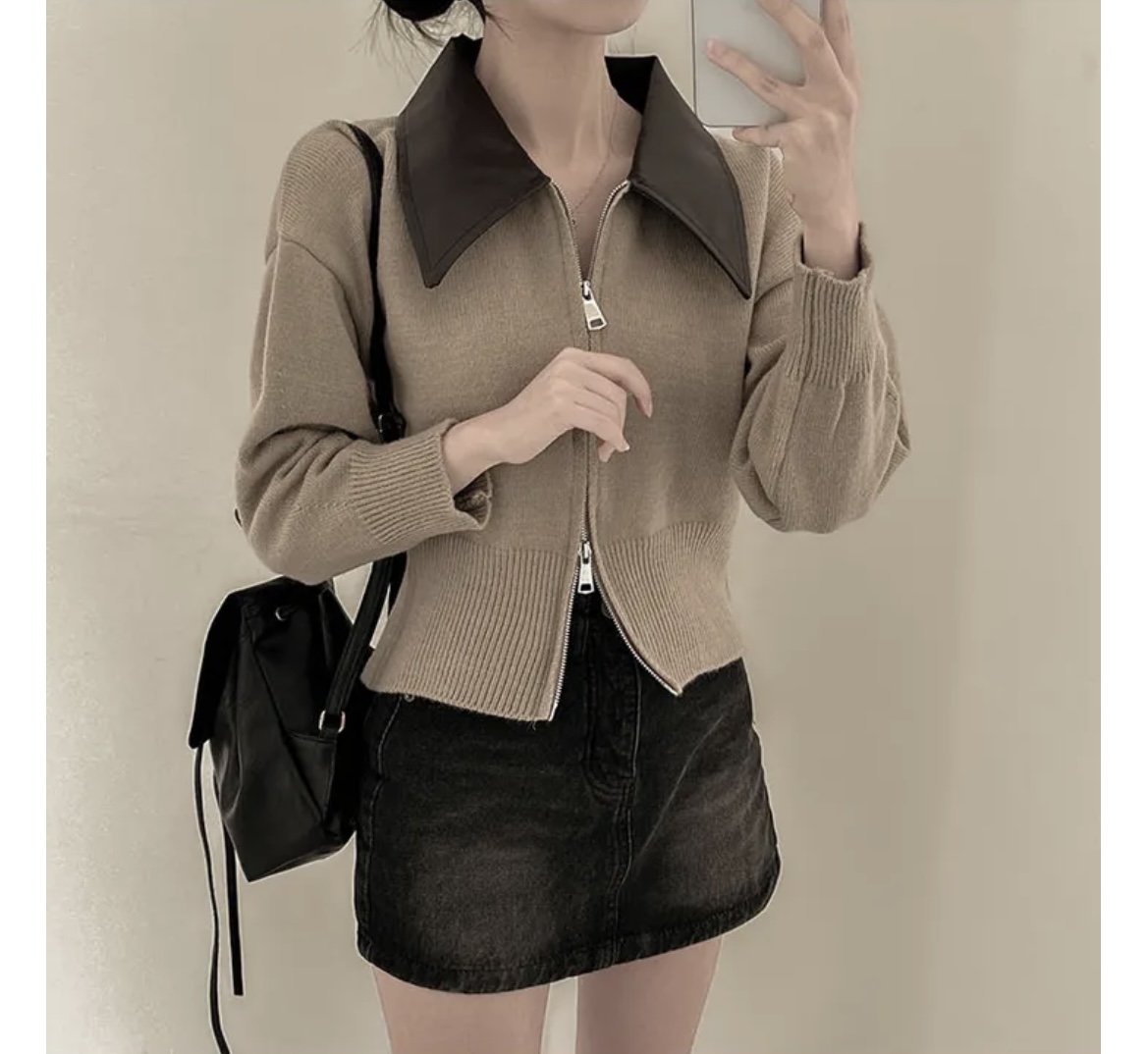BY36694# 韩国chic拉链设计感针织开衫百搭短款毛衣显瘦设计感  服裝批發女裝批發服飾貨源