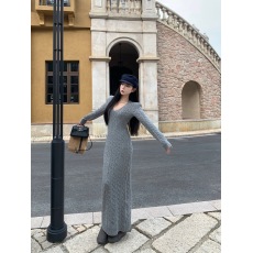 实拍实价 复古港风麻花纹v领显瘦时尚毛衣针织连衣裙