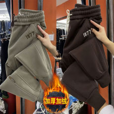批发胖mm欧货秋冬刺绣束脚<b class='q'>休闲</b>裤女大码300斤加绒加厚宽松百搭<b class='q'>哈伦裤</b>