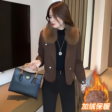 批发官图  小个子西装领短款外套<b class='q'>女士</b>2025秋冬季宽松显瘦加绒加厚棉衣