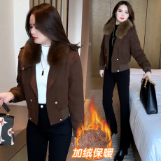 批发官图  小个子西装领短款外套<b class='q'>女士</b>2025秋冬季宽松显瘦加绒加厚棉衣