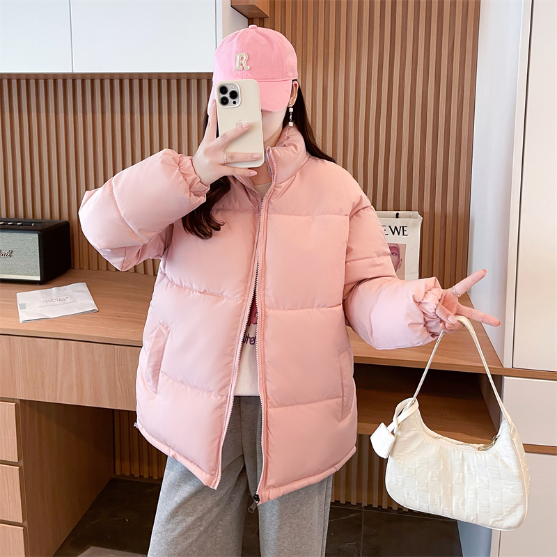 Real shot of thickened cotton coat for women, candy-colored winter student bread coat, trendy large size padded jacket for fat people