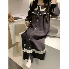 批发实拍实价韩版全棉软纱<b class='q'>娃娃</b>领蕾丝公主风秋冬家居服套装睡衣连衣<b class='q'>裙</b>