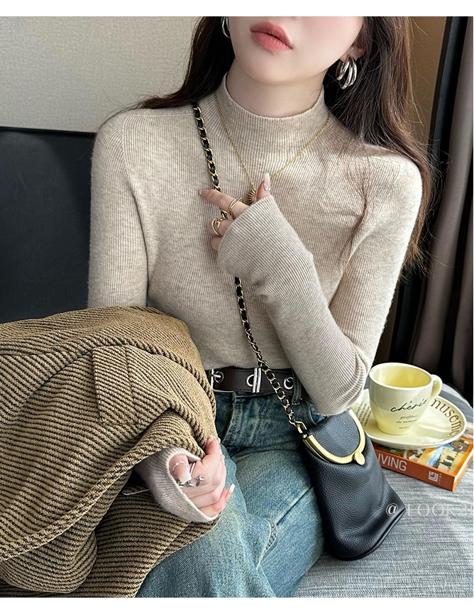 Women's bottoming shirt spring new style high-end half turtleneck sweater with cashmere long-sleeved sweater top