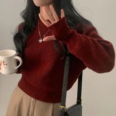 批发实拍保护 <b class='q'>大码</b>新年红圆领套头手袖加长拇指开口保暖加厚针织衫