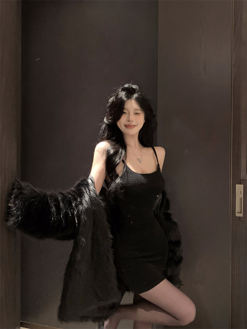 Real shot Charming Magnetic Sexy Sparkling Diamond Adjustable Suspender Dress