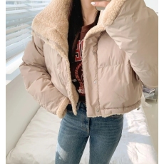 批发韩版秋冬短款原宿风羊羔毛拼接棉服设计感高领chic时尚外套女夹克
