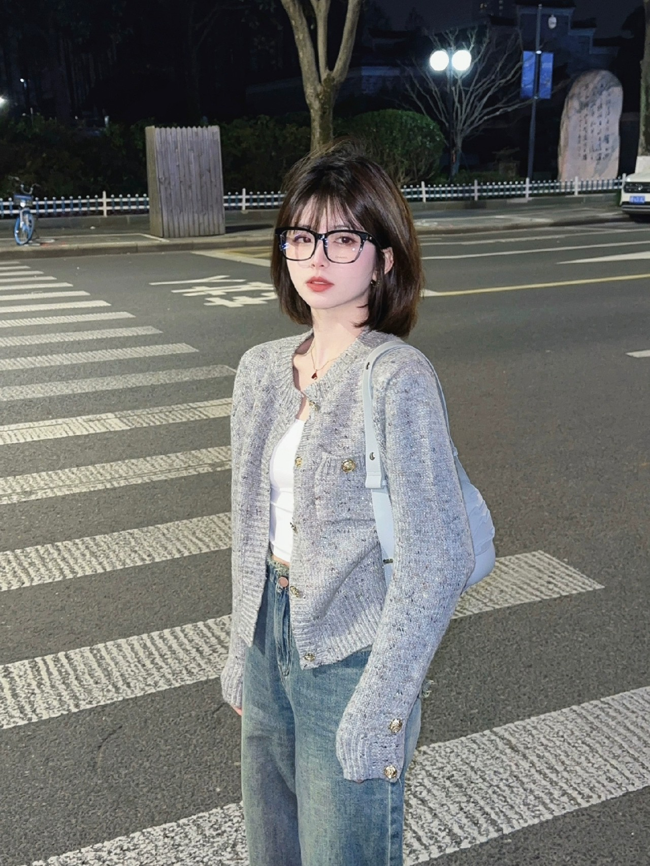 年新款低圆领秋冬季灰色小香风软糯针织毛衣开衫外套女慵懒风