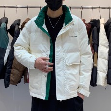 批发冬季韩版男保暖立领羽绒服百搭潮流时尚工装拼色休闲白鸭绒面包服