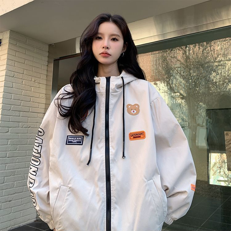 Baseball Jacket Women's  Spring and Autumn New Student Casual Sports Workwear Hooded Jacket Windbreaker Jacket