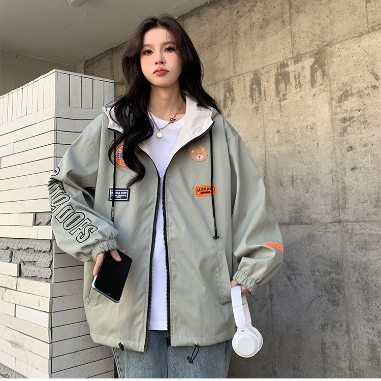 Baseball Jacket Women's  Spring and Autumn New Student Casual Sports Workwear Hooded Jacket Windbreaker Jacket