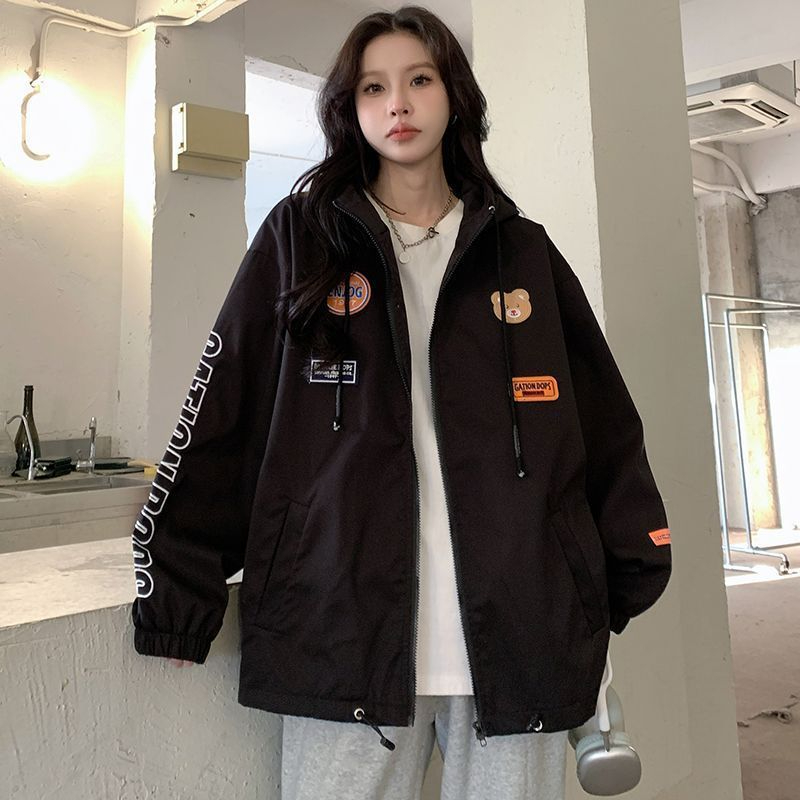 Baseball Jacket Women's  Spring and Autumn New Student Casual Sports Workwear Hooded Jacket Windbreaker Jacket