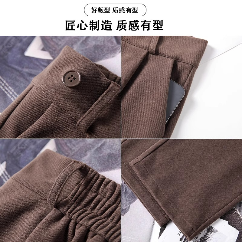 Medela wears brown woolen wide-leg pants for women autumn and winter  new high-waist slim straight suit pants