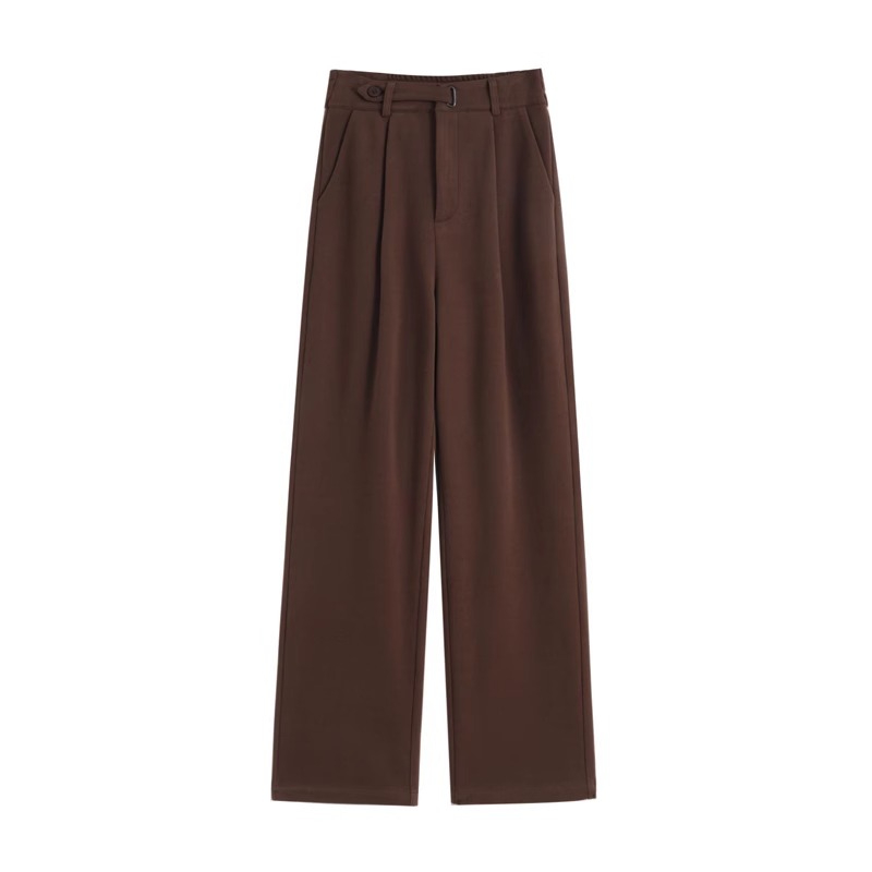 Medela wears brown woolen wide-leg pants for women autumn and winter  new high-waist slim straight suit pants