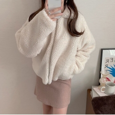 批发chic韩国冬季圣诞时尚翻领羊羔毛里衬加厚保暖短款夹克棉衣<b class='q'>外套</b>