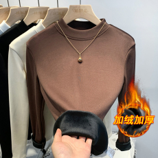 批发实拍<b class='q'>婴儿</b>绒小高领打底衫女加绒加厚中领简约百搭长袖T恤内搭上衣