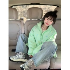 批发绿色棉服外套男女冬季宽松加厚保暖棉袄星星设计感立领棉衣外套潮