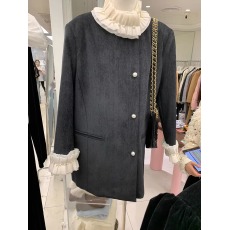 批发十三行2025秋冬新款法式圆领木耳边单排扣长袖西装<b class='q'>连衣裙</b>女潮