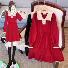 批发实拍大码女装冬款胖mm法式气质翻领配长靴针织内搭毛衣裙<b class='q'>连衣裙</b>