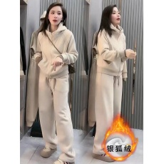 批发2026时尚新款女秋冬季加绒加厚<b class='q'>气质</b>连帽开衫卫衣休闲套装两件套潮