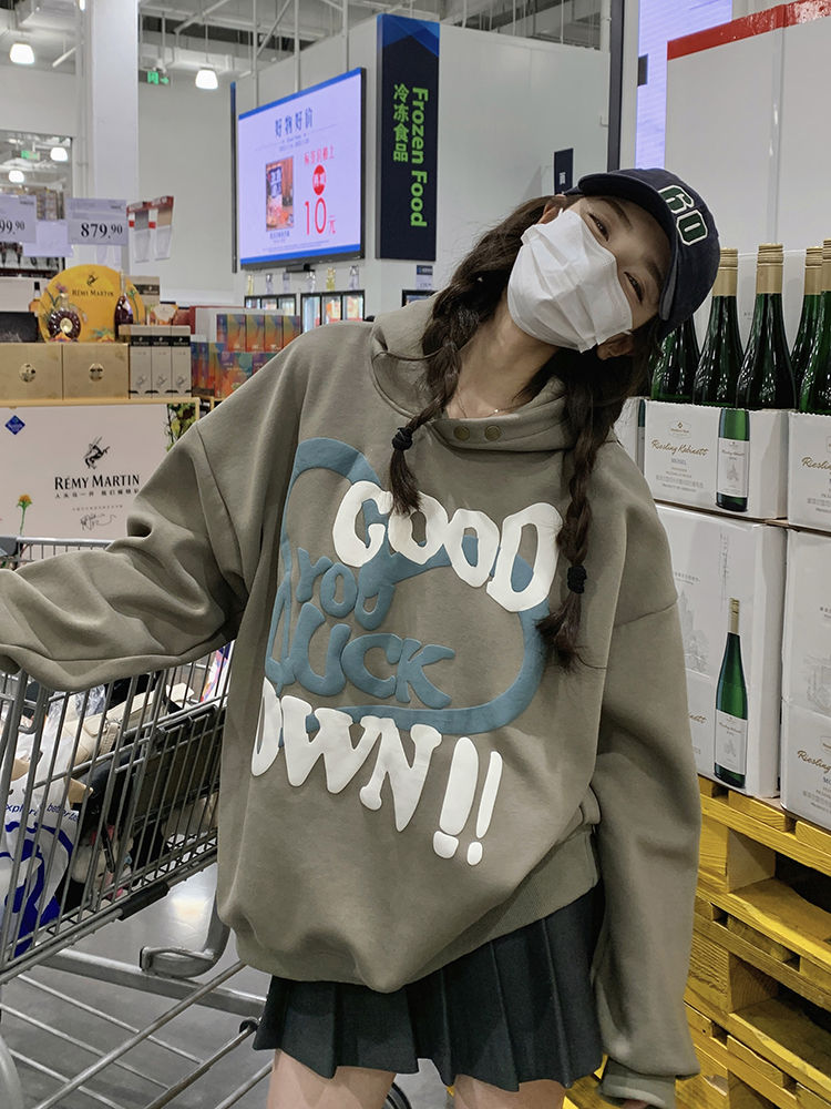 실사 2026 가을 새로운 아메리칸 레트로 털이 있는 후드 티 스웨터 여성 느긋한 바람 루즈핏 트렌디 재킷 맨위