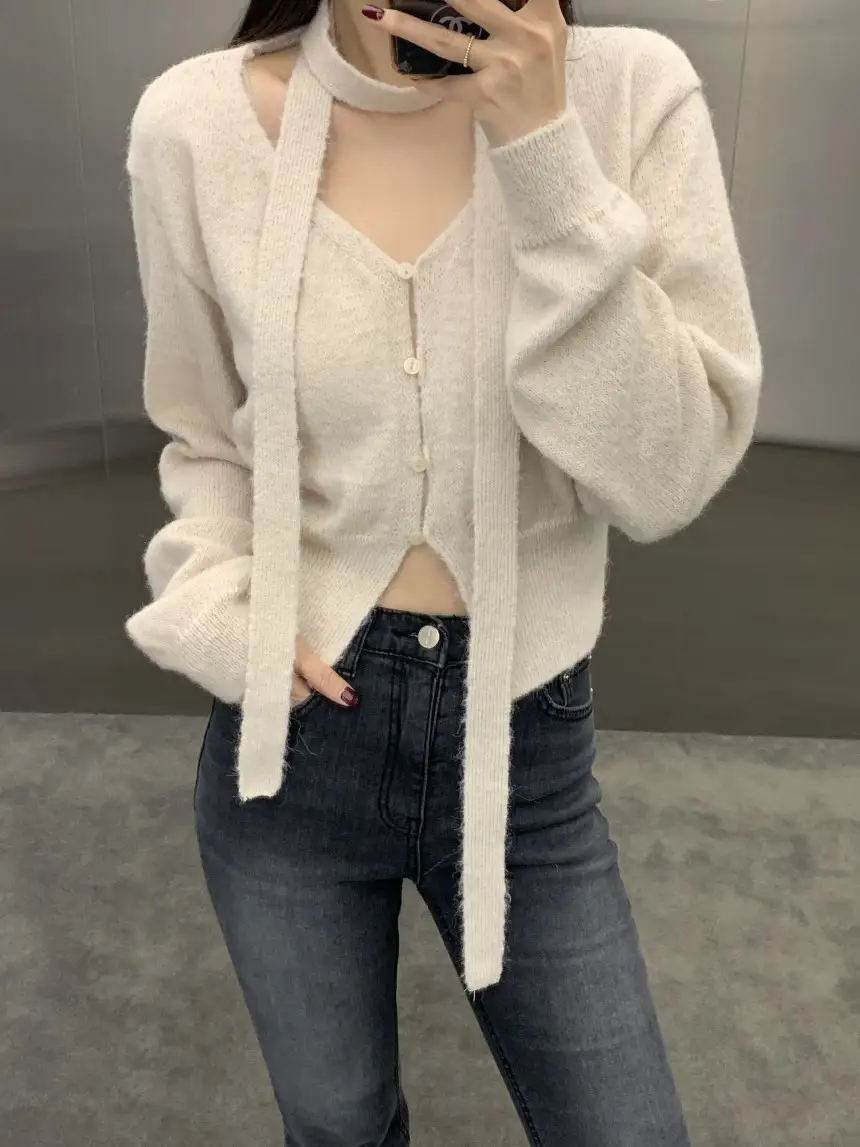 프렌치 스타일 단추 니트 조끼 상세 이미지 1