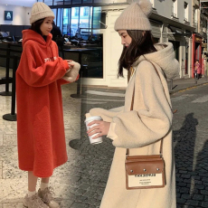 批发300克仿羊羔绒官图宽松大码加厚长款过膝连帽卫衣<b class='q'>连衣裙</b>