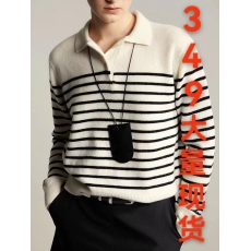 批发黑白条纹软糯翻领毛衣女秋冬加厚法式高级感内搭叠穿奶fufu针织衫