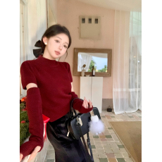 批发实拍实价 冬季款修身流行爆款半高领套头短款袖套毛衣女